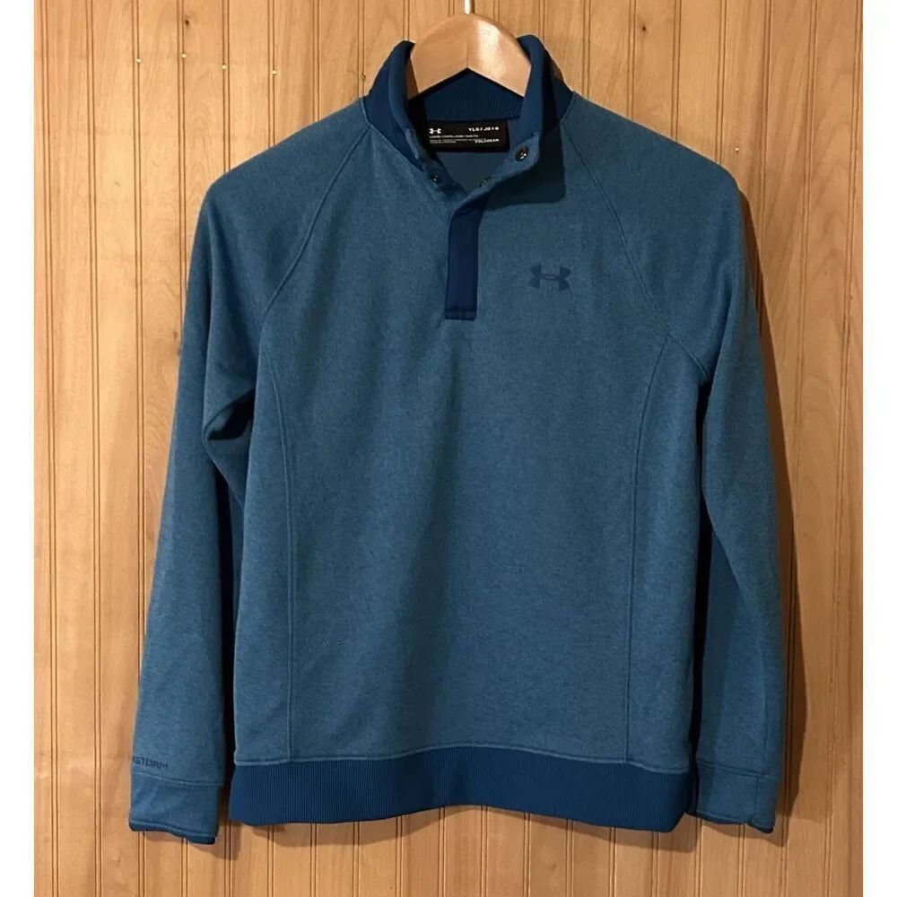 Under Armour ColdGear Youth Large 1/4 Snap Thermal Pullover Loose Blue 1317372